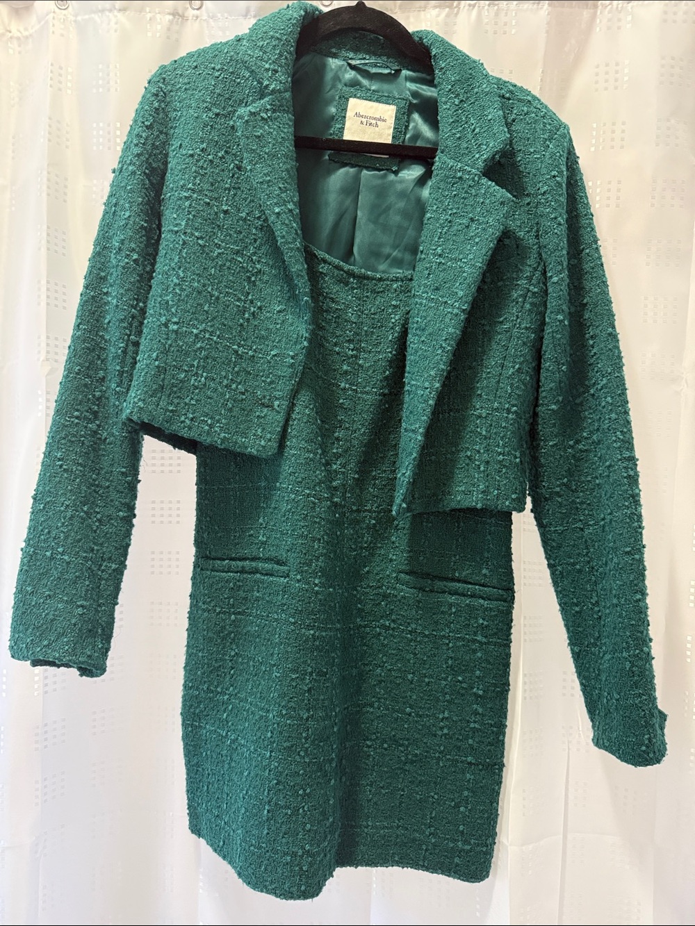 Abercrombie & Fitch Emerald Green Tweed Skirt Set with Cropped Jacket